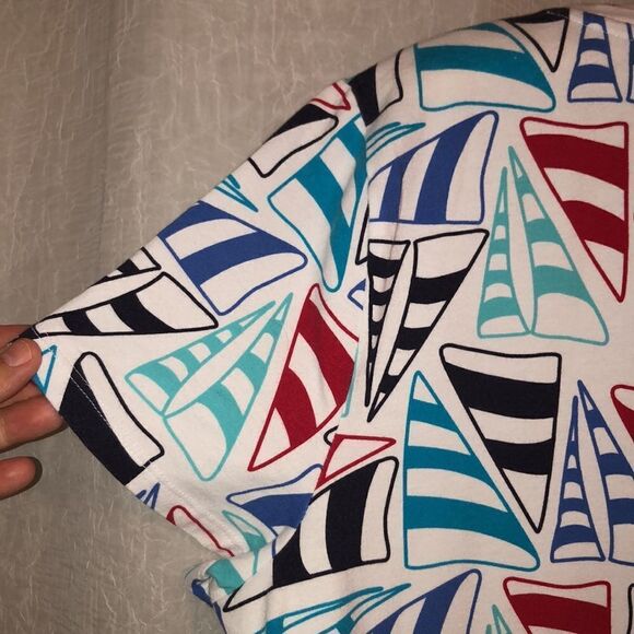 Talbots XL White Blue Red Nautical Short Sleeve Cotton Crewneck Tee - Picture 10 of 11